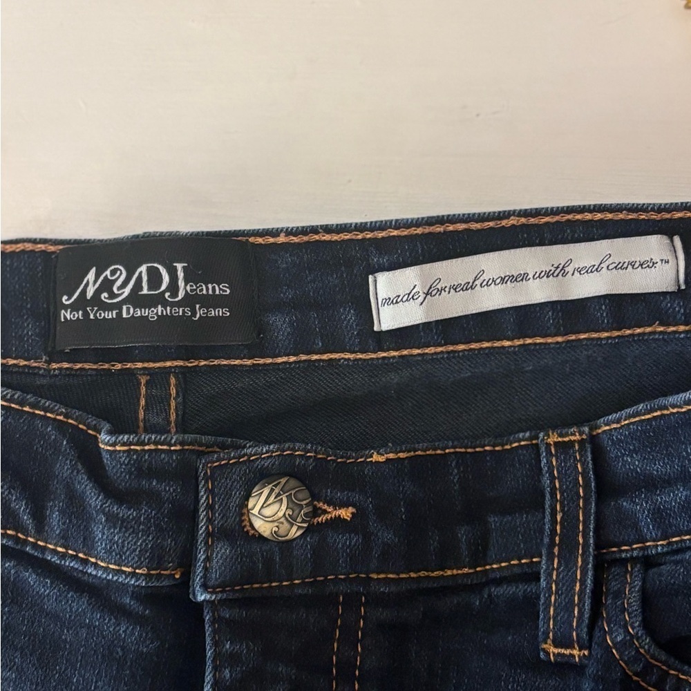 NYDJ Dark Indigo Flared Jeans Burbank Wash Studded Back Pockets Size 16 - Picture 7 of 8